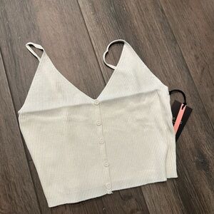 White Ribbed Button-Up Women's Top